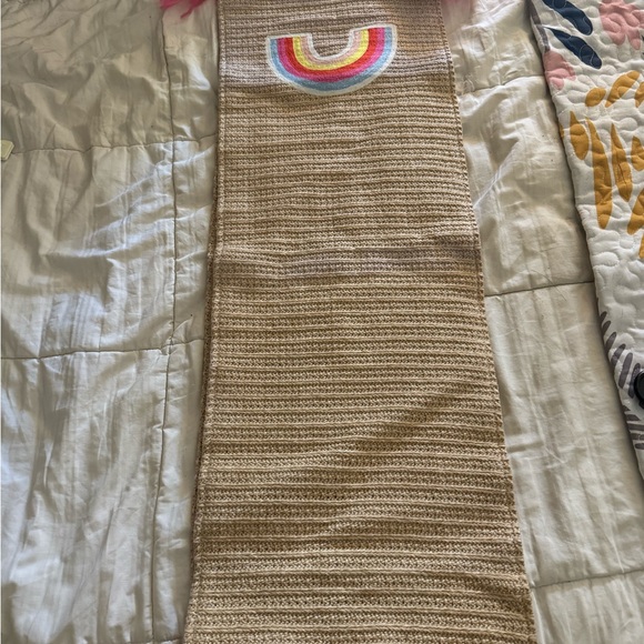 Rainbow Embroidered Woven Table Runner with Hot Pink Tassels - Picture 3 of 5